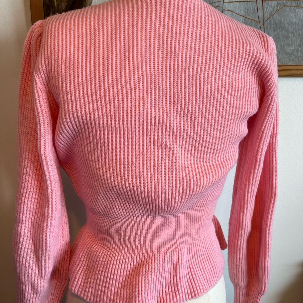 Pink Ribbed Peplum Button Cardigan - Picture 5 of 5